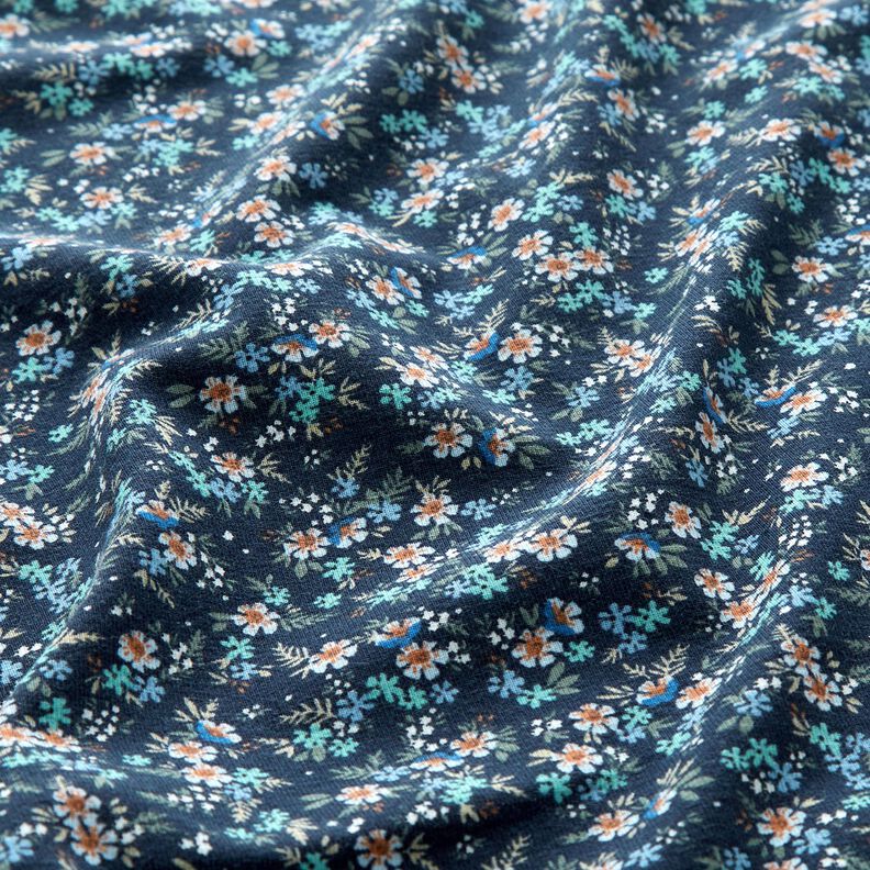 Dżersej bawełniany morze kwiatów – ciemnogranatowy/eukaliptusowy,  image number 2
