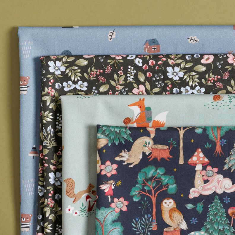 GOTS Popelina bawełniana niedźwiedź i sowa w drodze – jasnoniebieski jeans | Resztka 150cm,  image number 5