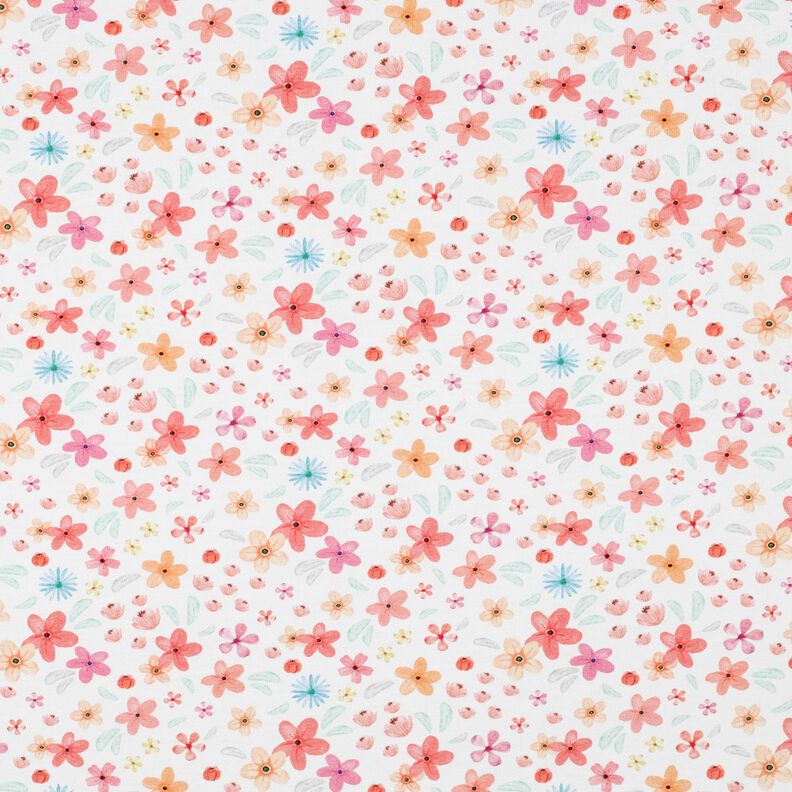 GOTS Dżersej bawełniany kolorowe kwiaty nadruk cyfrowy | Poppy Fabrics – biel/brzoskwinia, image number 1