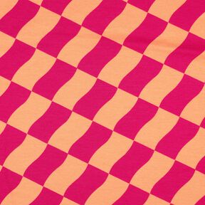 Dzianina dresowa w falowaną kratkę | Poppy Fabrics – intensywny róż/brzoskwiniowopomarańczowy, 