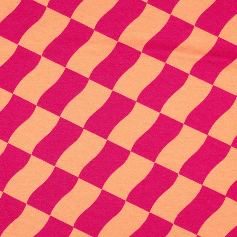 Dzianina dresowa w falowaną kratkę | Poppy Fabrics – intensywny róż/brzoskwiniowopomarańczowy,  image number 1