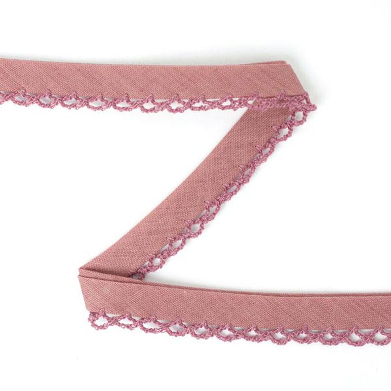 Taśma skośna z bortą szydełkową 10 – stary róż,  image number 1