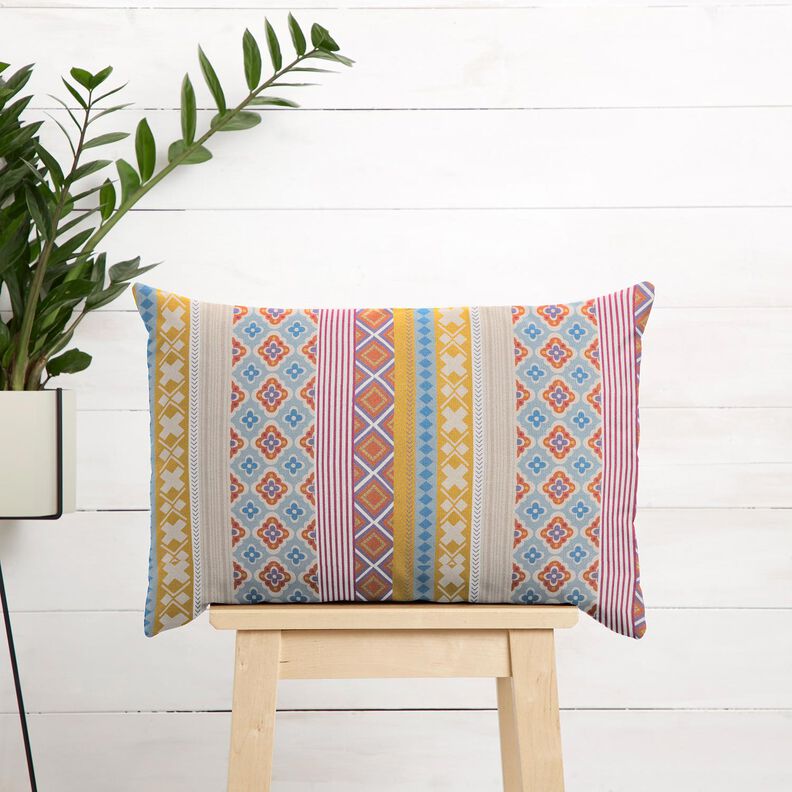 Tkanina na obrus kolaż pasków – mleczna biel/musztarda,  image number 6