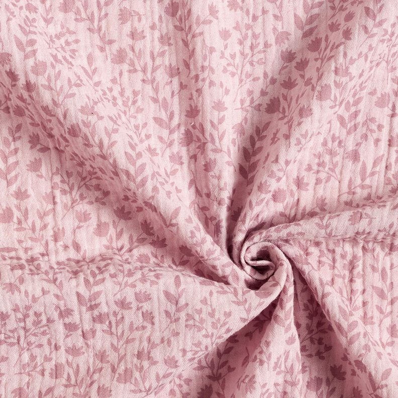 Muślin / Tkanina double crinkle dwukolorowe motywy kwiatowe – jasny brudny róż,  image number 3