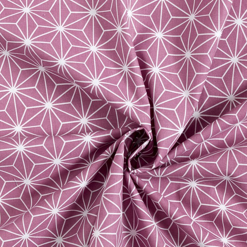 Tkanina bawełniana Kreton japońskie gwiazdy Asanoha – winogronowy,  image number 3