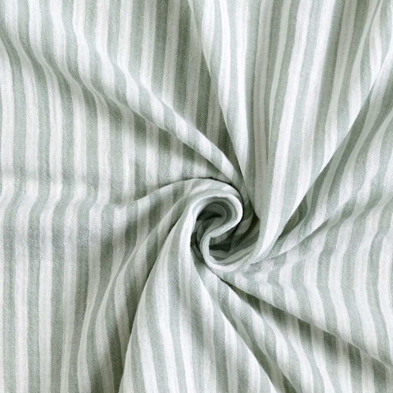 Muślin / Tkanina double crinkle Materiał dwustronny paski – zieleń trzcinowa/biel,  image number 4