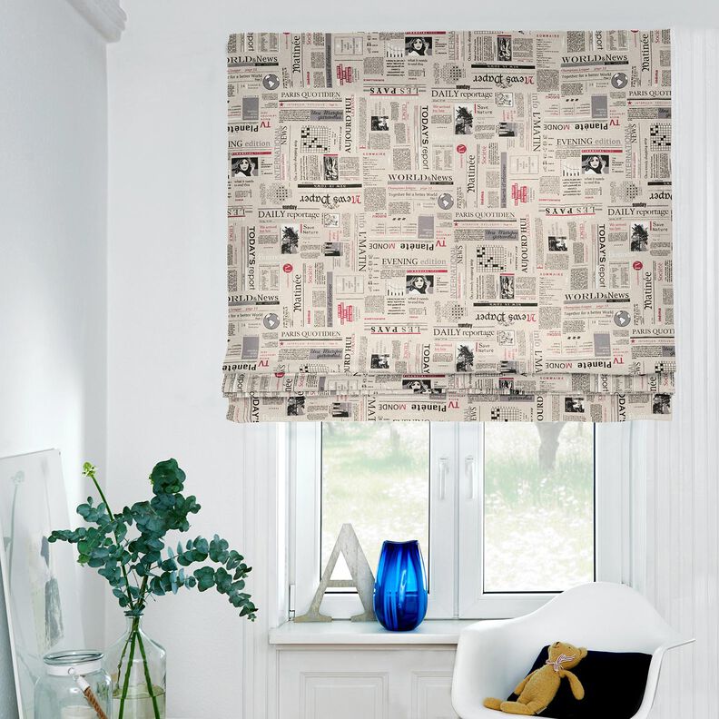 Tkanin dekoracyjna Half panama gazeta międzynarodowa – naturalny/czerń, image number 5