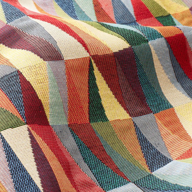 Tkanin dekoracyjna Gobelin graficzny zygzak – jasnobeżowy/czerwień karminowa,  image number 2