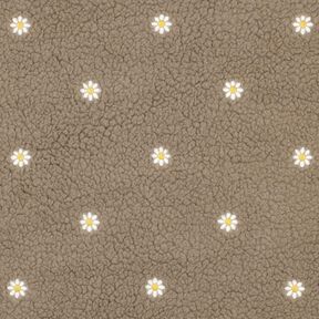 Puszysty plusz haftowane kwiatuszki | Poppy Fabrics – ciemny szarobrązowy, 