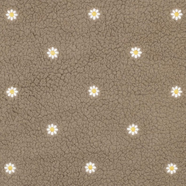Puszysty plusz haftowane kwiatuszki | Poppy Fabrics – ciemny szarobrązowy,  image number 1