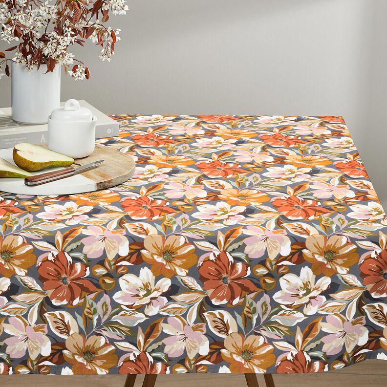 Bawełna powlekana stylowe kwiaty &ndash; szary łupek/r&oacute;żowy,  image number 6