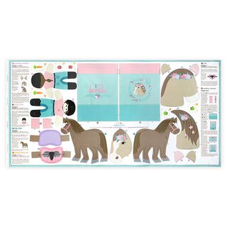 Bawełniany panel tkaninowy „HORSE LOVE” do wycinania i szycia koni [ 80 x 155 cm ] | Kullaloo, 