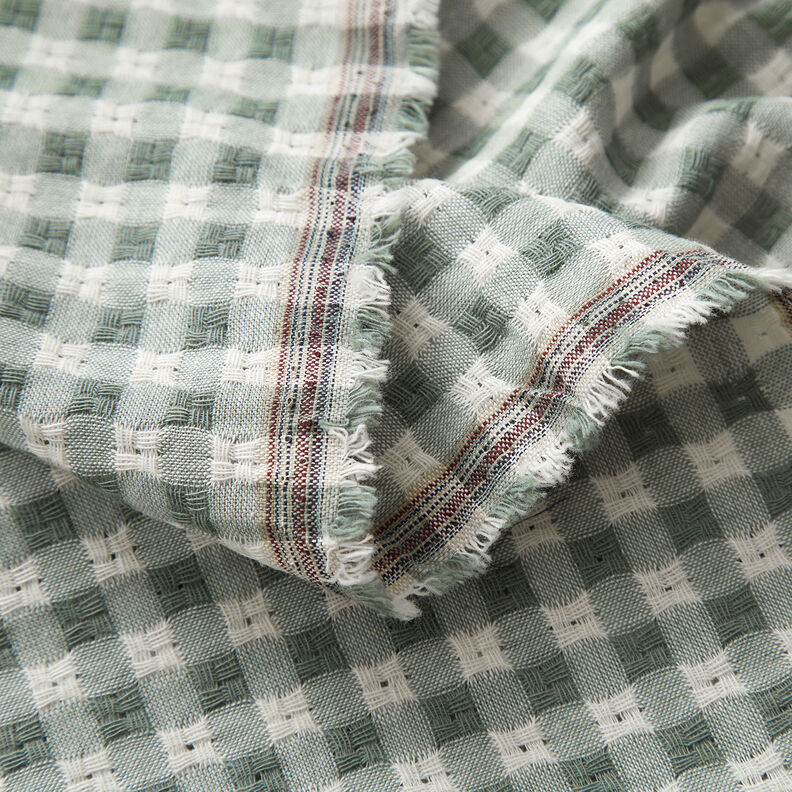 Tkanina bawełniana ze strukturą w kratkę – biel/zieleń trzcinowa,  image number 3