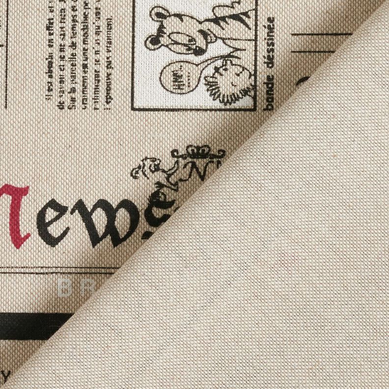 Tkanin dekoracyjna Half panama gazeta międzynarodowa – naturalny/czerń, image number 4