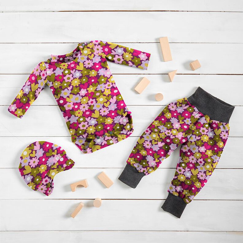 Dżersej bawełniany kolorowe kwiaty | Poppy Fabrics – winogronowy,  image number 6