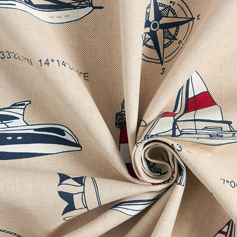 Tkanina dekoracyjna half panama „Yacht Club” – naturalny/czerwień,  image number 3