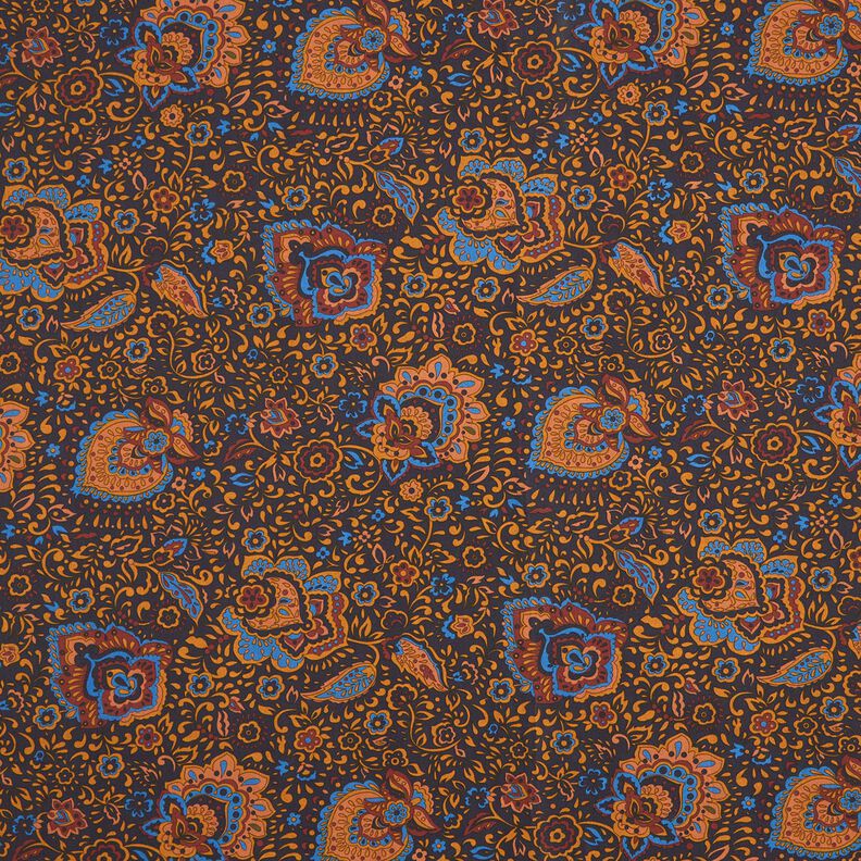 Tkanina koszulowa kwiaty retro i wzór paisley – ciemnogranatowy/karmelka,  image number 1