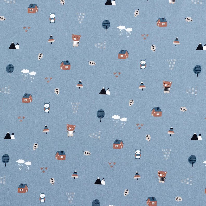 GOTS Popelina bawełniana niedźwiedź i sowa w drodze – jasnoniebieski jeans | Resztka 150cm,  image number 1