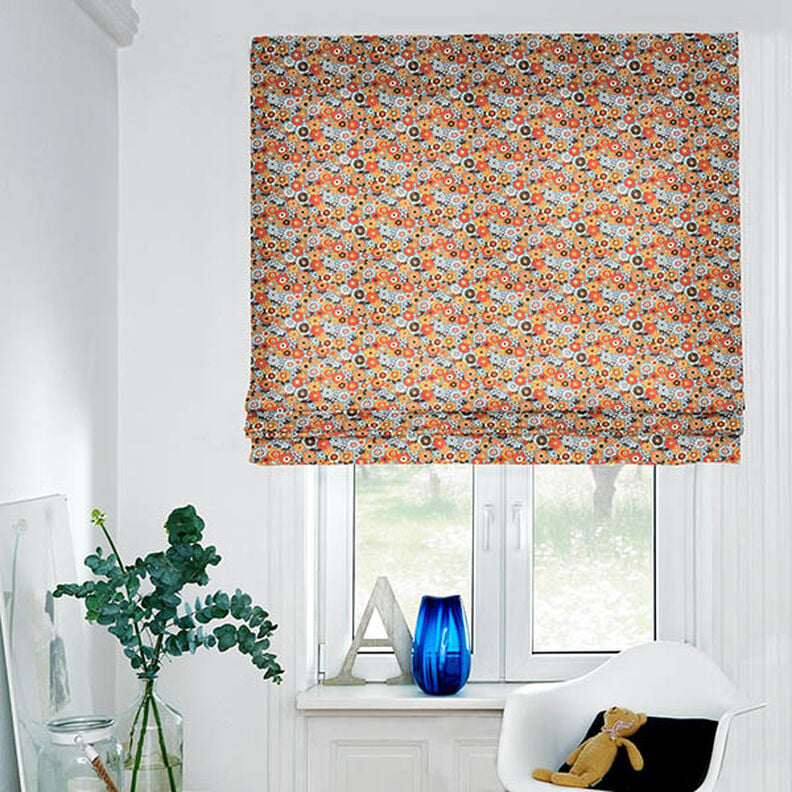 Tkanina bawełniana Kreton kolorowe kwiaty – jasnoniebieski jeans/pomarańcza,  image number 8