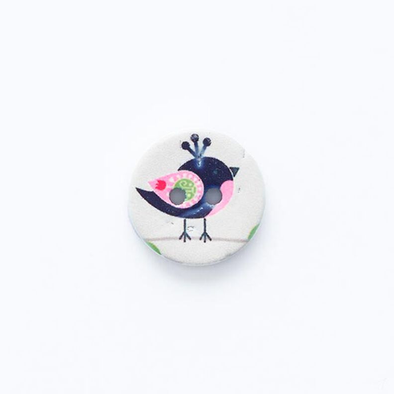 Guzik z motywem ptaka, 2 dziurki [ Ø 15 mm ] – mleczna biel/czerń,  image number 1