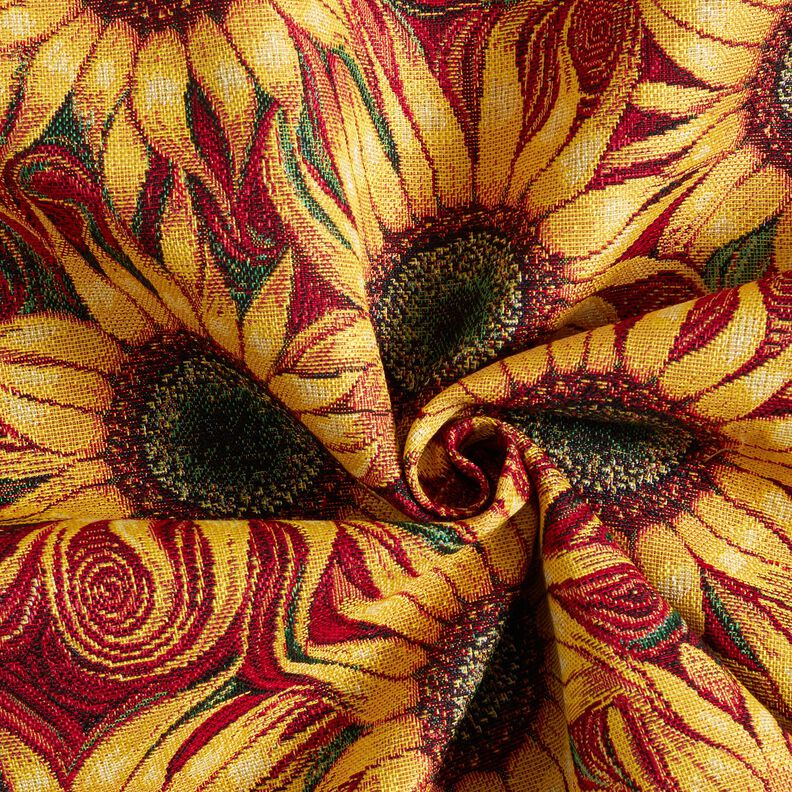 Tkanin dekoracyjna Gobelin słoneczniki – czerwień karminowa/słoneczna żółć,  image number 3
