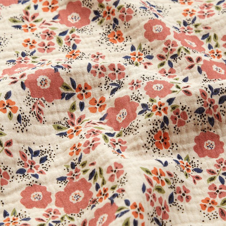Muślin / Tkanina double crinkle morze kwiatów – jasny kreci, image number 2