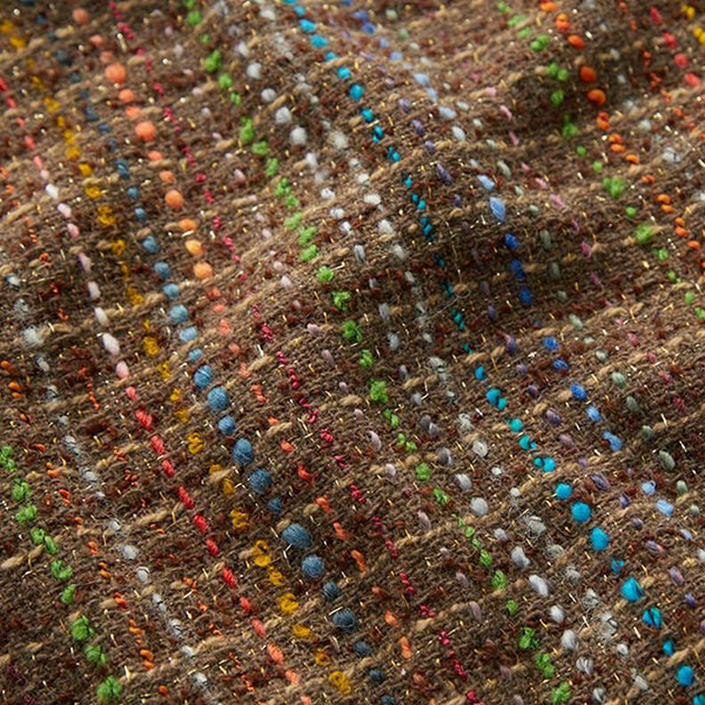 Bouclé mieszanka z żywą wełną kolorowe paski i lureks – średni brąz,  image number 2