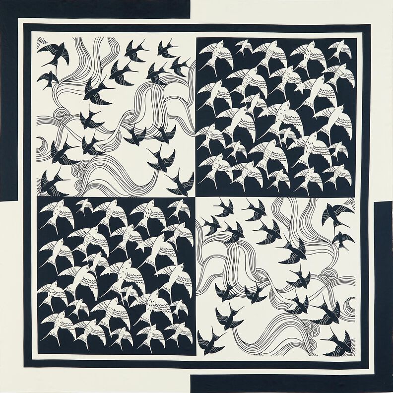 Panel satynowy w jaskółki | Katia Fabrics – antracyt/krem, image number 1