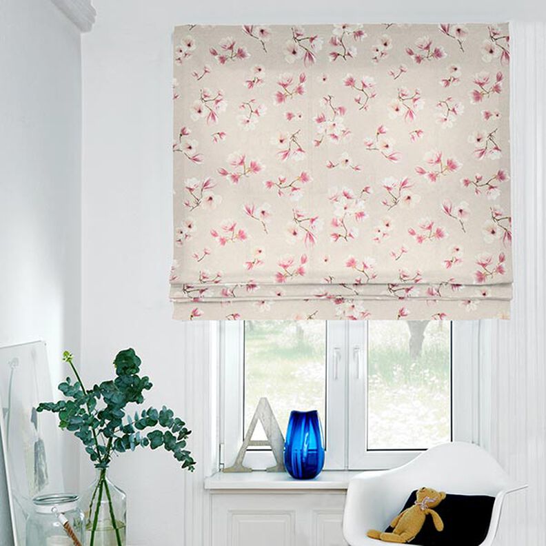 Tkanin dekoracyjna Half panama kwiat magnolii – malwa/naturalny,  image number 6
