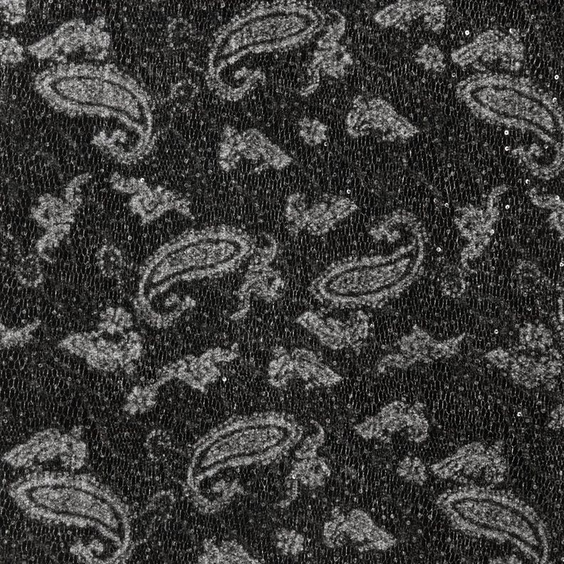 Materiał na płaszcze ze wzorem paisley i cekinami – antracyt/jasnoszary,  image number 1