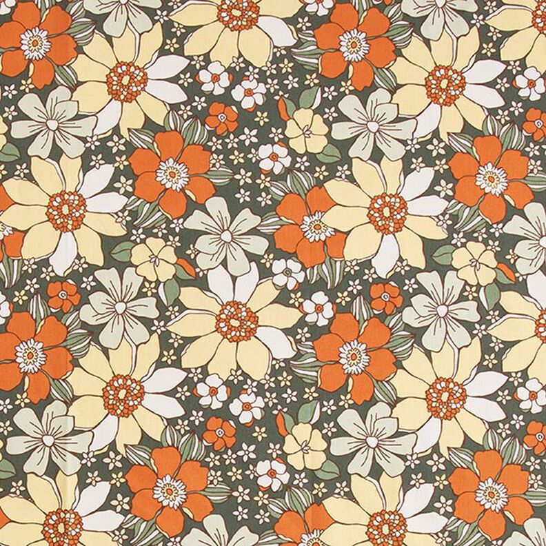 Tkanina bawełniana Kreton kwiaty retro – jasnopomarańczowy/jasna żółć,  image number 1