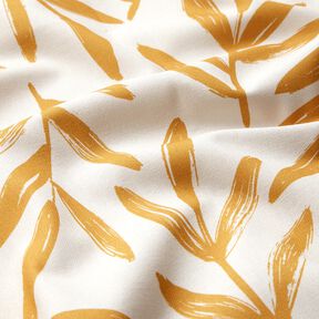 Tkanin dekoracyjna Half panama minimalistyczne liście – musztarda/naturalny, 
