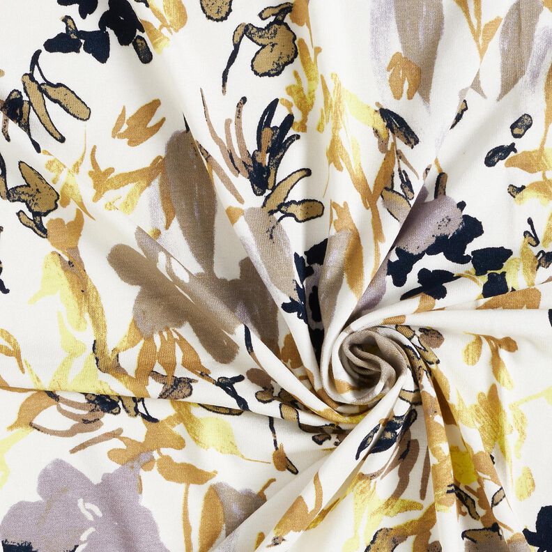 Dżersej wiskozowy z motywem kwiatowym – biel,  image number 3