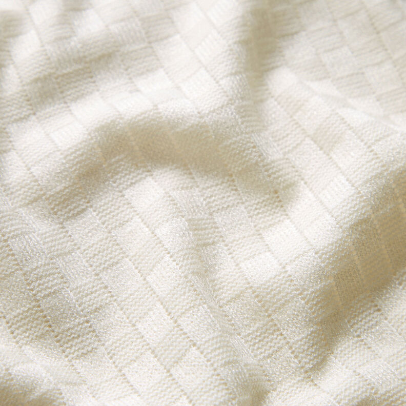Dzianina o drobnych oczkach, teksturowana kratka – mleczna biel,  image number 2