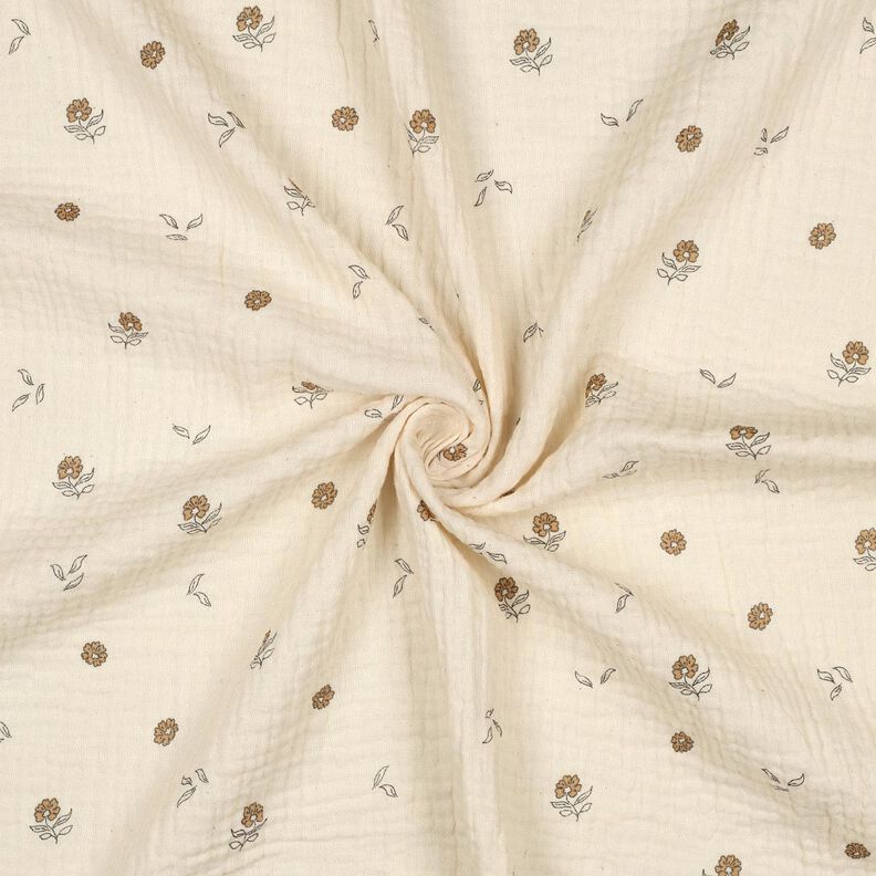GOTS Muślin / Tkanina double crinkle romantyczne kwiatuszki  | Poppy Fabrics – jasnobeżowy/cynamon,  image number 3
