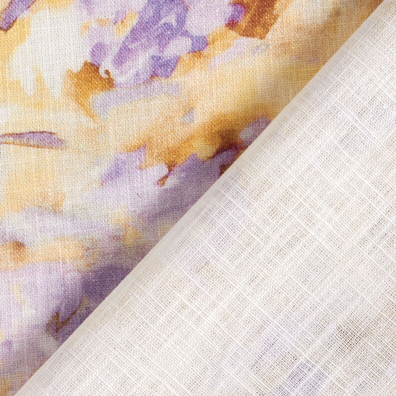 Mieszanka lnu i bawełny, batik – kość słoniowa/liliowy,  image number 5