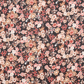 Satyna w urocze kwiatki &ndash; czerń, 