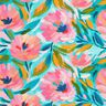 Tkanin dekoracyjna Diagonal bawełniany malowane kwiaty  – róż/turkus,  thumbnail number 1