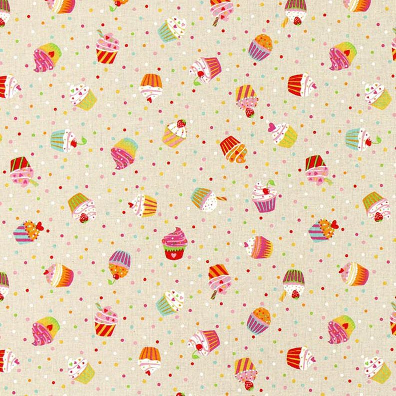 Tkanin dekoracyjna Half panama Kolorowe muffinki – naturalny,  image number 1