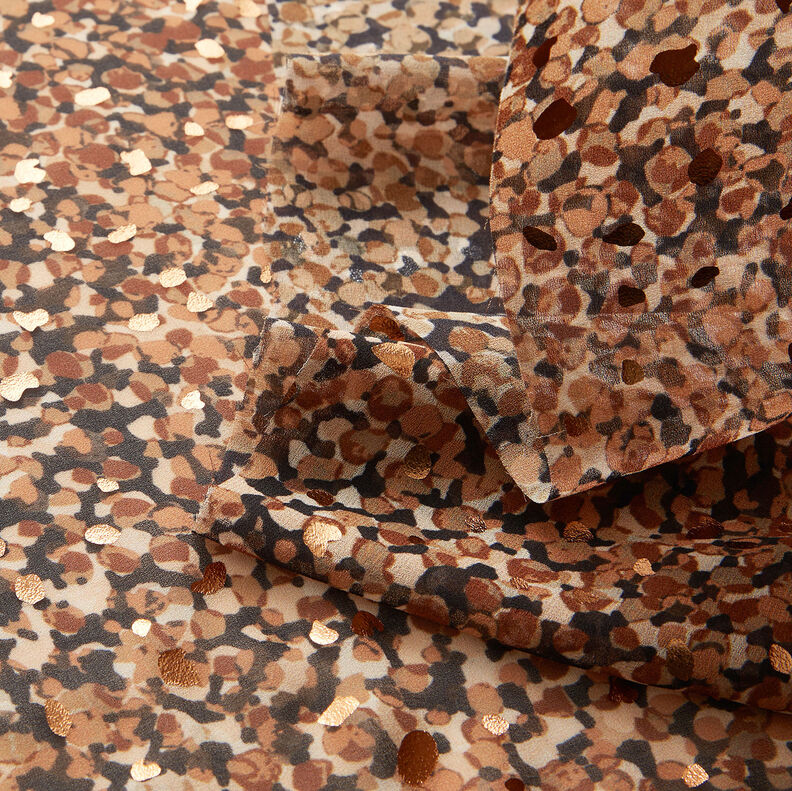 Krepa szyfonowa w plamki i złote kropki – brąz/złoty metaliczny, image number 3
