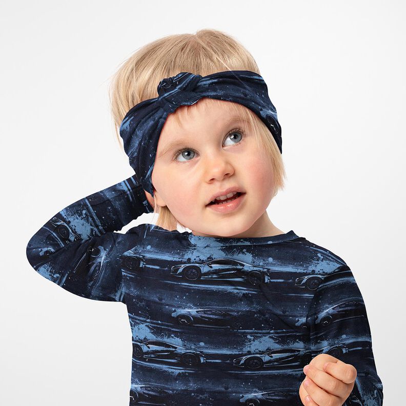 Dżersej bawełniany samochód wyścigowy nadruk cyfrowy – czarnoniebieski,  image number 5