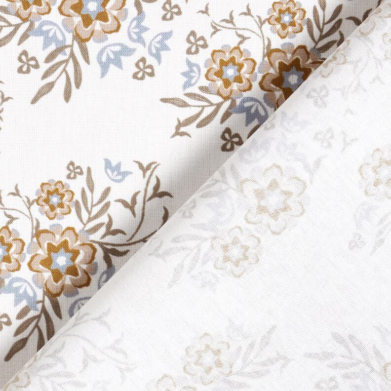 Popelina bawełniana subtelne bukiety – biel/jasny brąz,  image number 4