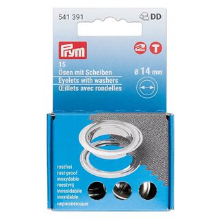 Oczka z podkładkami [15 sztuk | Ø 14 mm] | Prym – srebro metaliczny, 