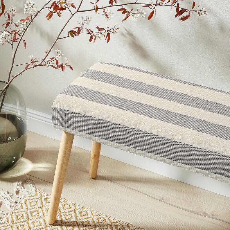 Tkanin dekoracyjna Panama szerokie paski &ndash; granit/jasnobeżowy,  image number 5