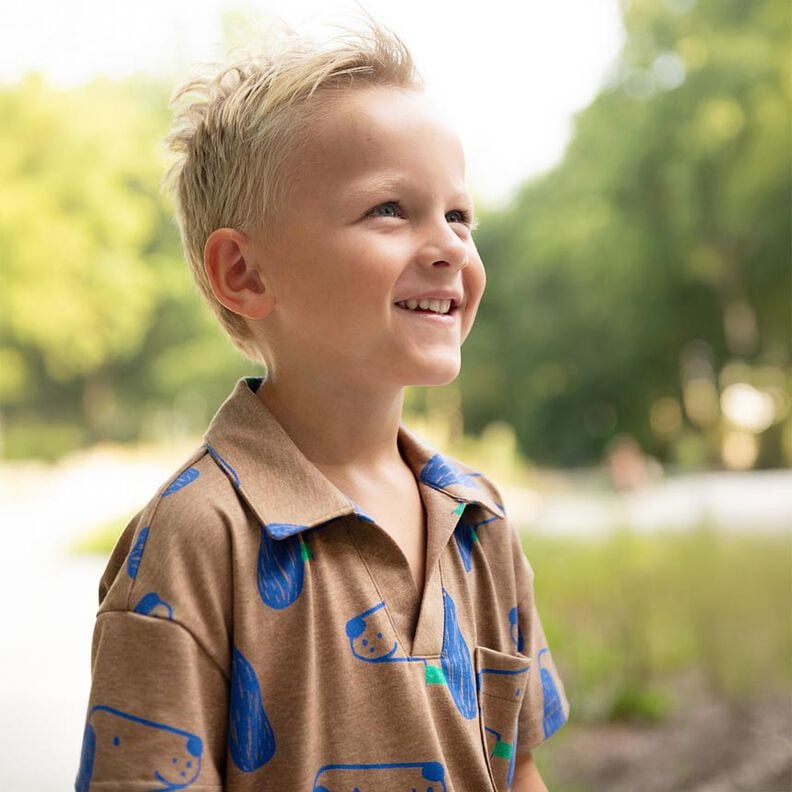 Dżersej bawełniany psy | Poppy Fabrics – jasny brąz/błękit królewski,  image number 5