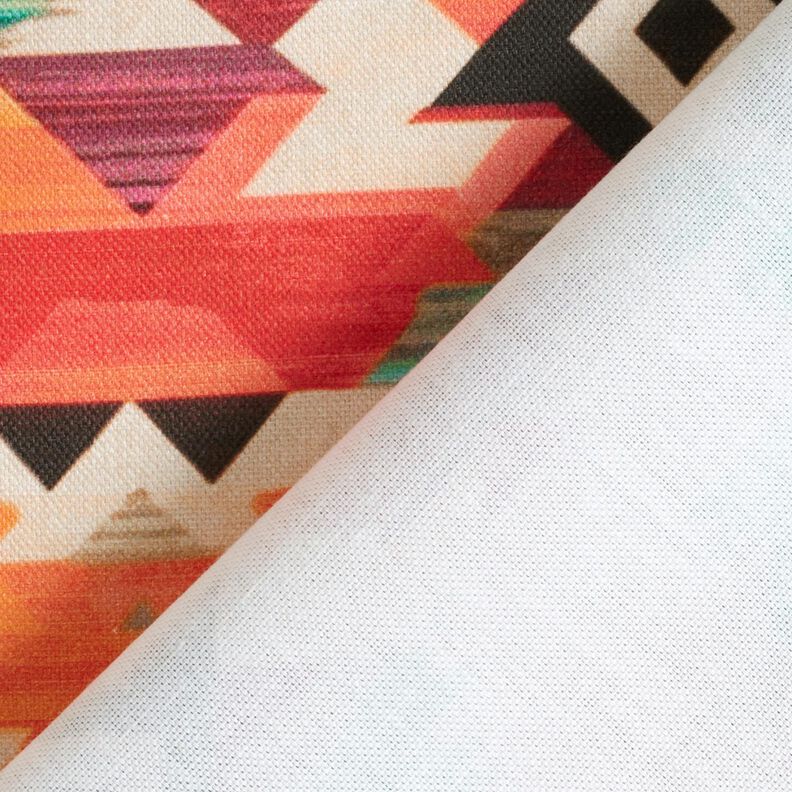 Tkanin dekoracyjna Half panama abstrakcyjny nadruk etno  – jasnobeżowy/szmaragdowy,  image number 4