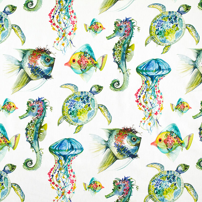 Tkanina dekoracyjna half panama  Morskie zwierzęta – zieleń,  image number 1