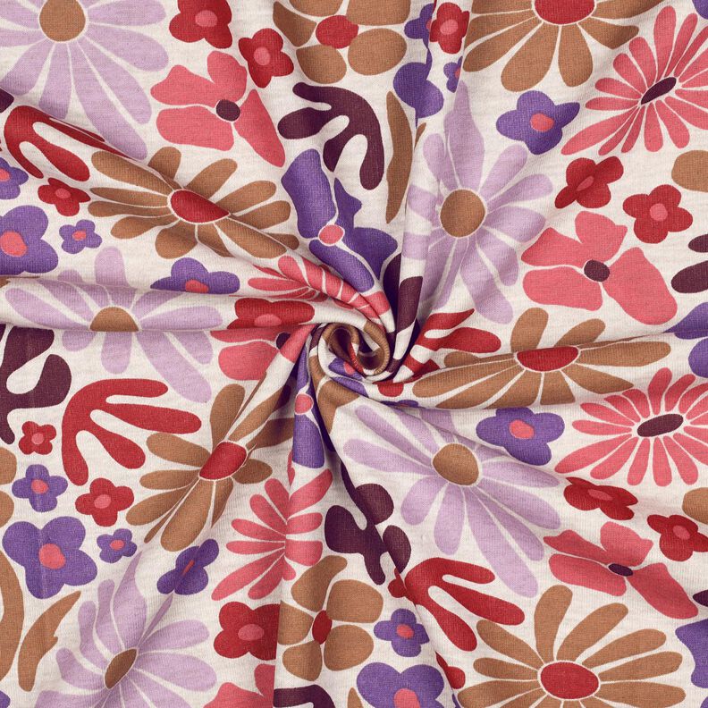 Dzianina dresowa drapana duże kwiaty | Poppy Fabrics – naturalny/merlot,  image number 3