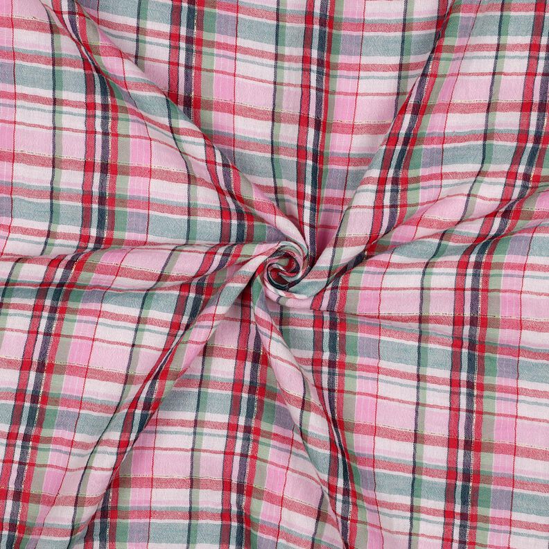 Muślin / Tkanina double crinkle Lureks kratka | Poppy Fabrics – różowy/złoty metaliczny, image number 3