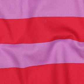 Tkanin dekoracyjna Płótno pogodne paski – pastelowy fiolet/chili, 